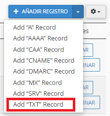 Verificar pagina web con registro DNS Add TXT Record