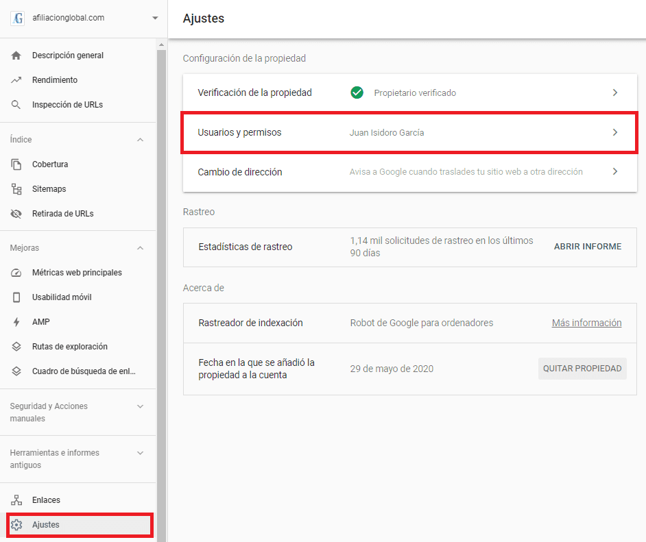 como eliminar usuarios de la search console