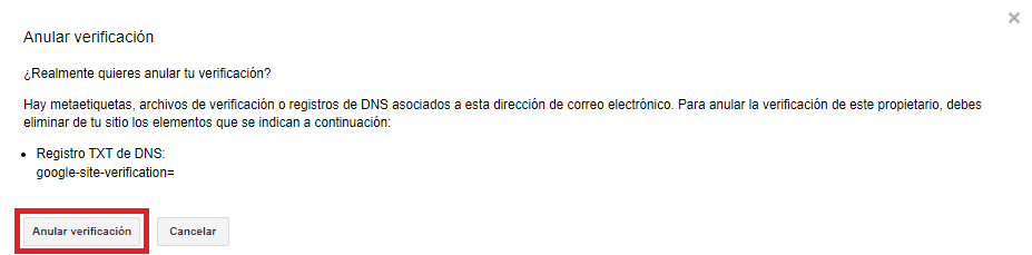doble verificacion para anular a un propietario de google search console